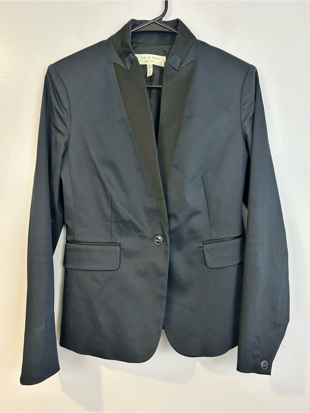 Rag & Bone Dark Blue & Black Tuxedo Single Button Blazer Jacket Size 4